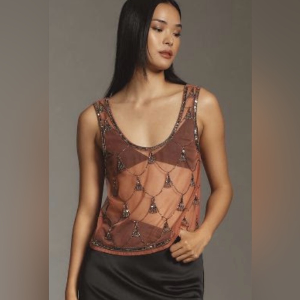 NWT Anthropologie Mahila Beaded Sheer Tank